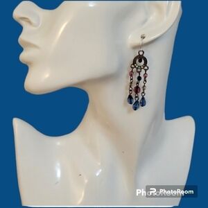 3/$30 VTG Gunmetal Chandalier Beaded Dangle Hook Earrings